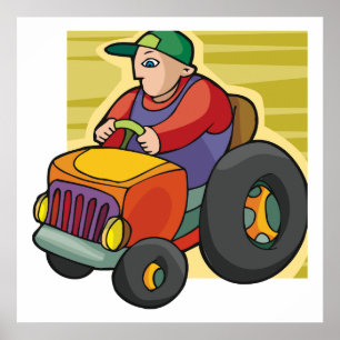 Farmer Driving Tractor Farm Vehicle Poster