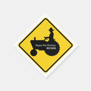 Farmer Driving Tractor Road Sign Personalized Paper Napkins