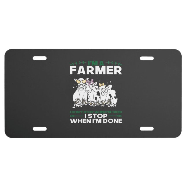 Farmer Farming Cows License Plate (Front)