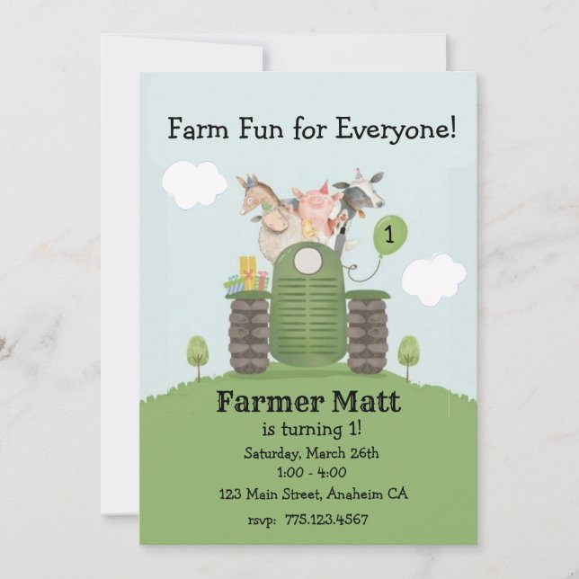 Farmer Fun for Everyone Birthday Invitation (Front)