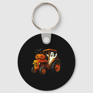 Farmer Ghost Tractor Pumpkin Soky Season Halloween Keychain