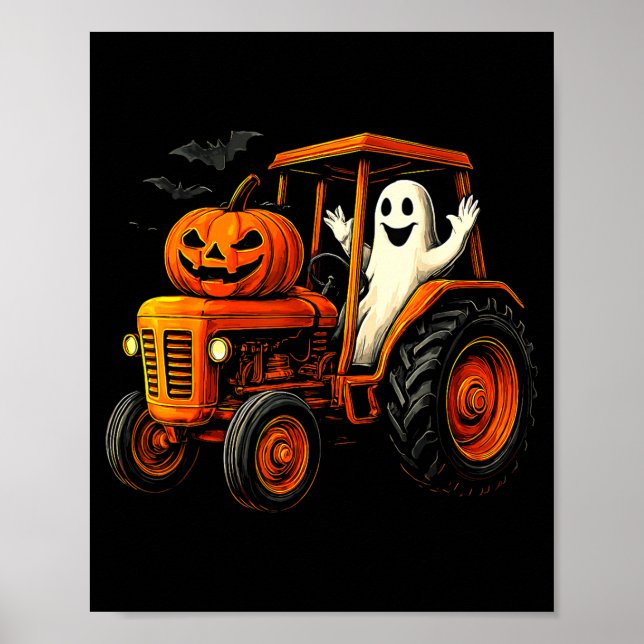 Farmer Ghost Tractor Pumpkin Soky Season Halloween Poster (Front)