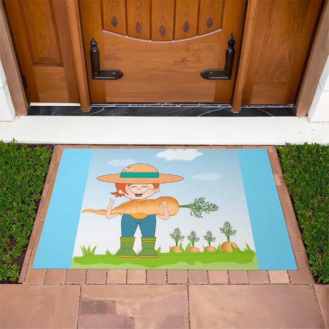 Farmer Girl with Giant Carrot Gardening  Doormat (Creator Uploaded)