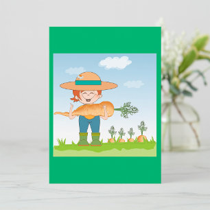Farmer Girl with Giant Carrot Gardening Invitation