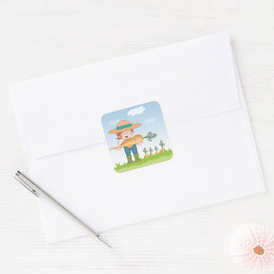 Farmer Girl with Giant Carrot Gardening Square Sticker