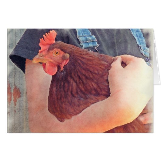Farmer Hugging Chicken Painted Style Cards (Front Horizontal)