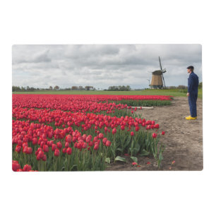 Farmer inspecting his tulips and windmill placemat