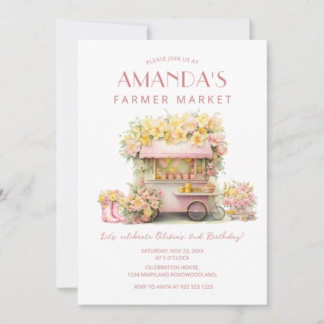 Farmer Market Floral Birthday  Invitation (Front)