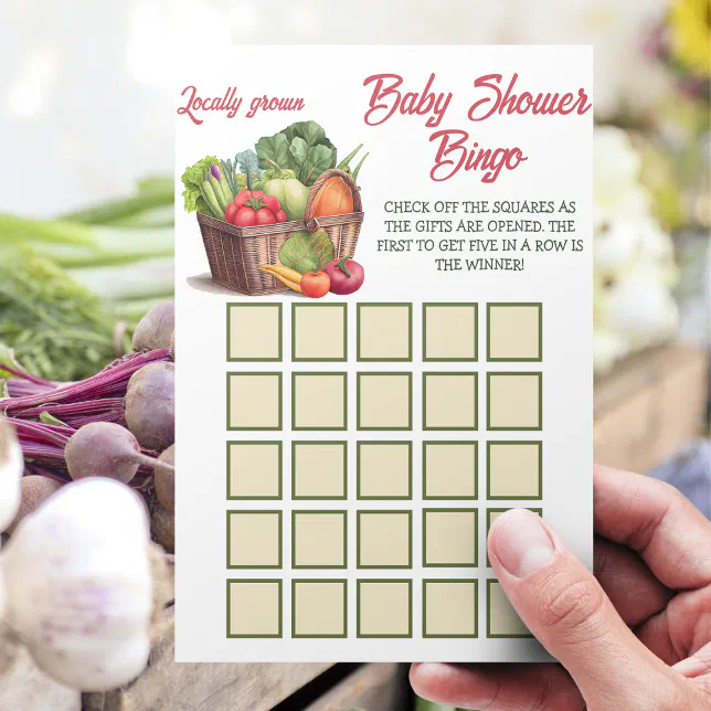 Farmer Market Locally Grown Baby Shower Bingo Game | Zazzle