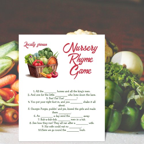 Farmer Market Locally Grown Baby Shower Rhyme Game