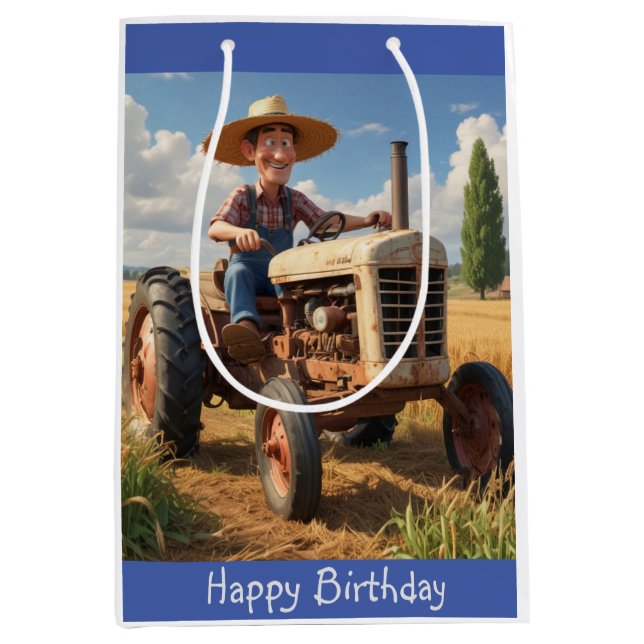 Farmer on Tractor Medium Gift Bag (Front)