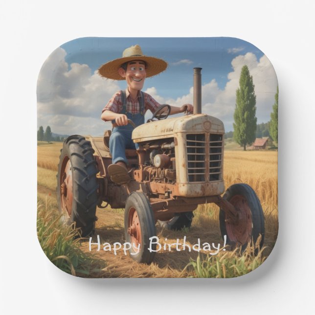 Farmer On Tractor Paper Plates (Front)