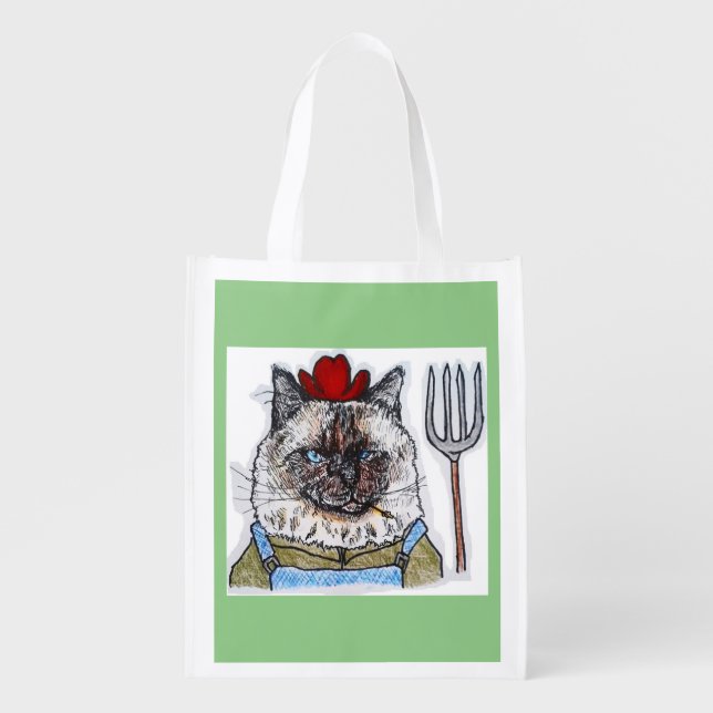 Farmer Oscar shops for catnip Reusable Grocery Bag (Front)
