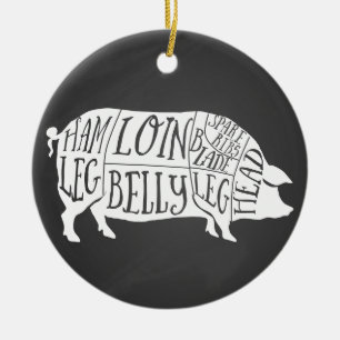 farmer pig pork butcher meat cuts art small holder ceramic ornament