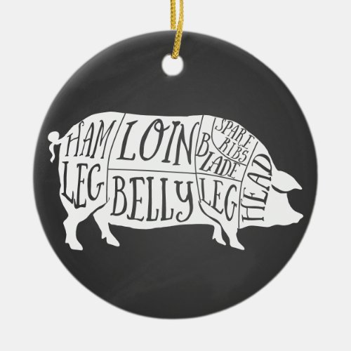 farmer pig pork butcher meat cuts art small holder ceramic ornament