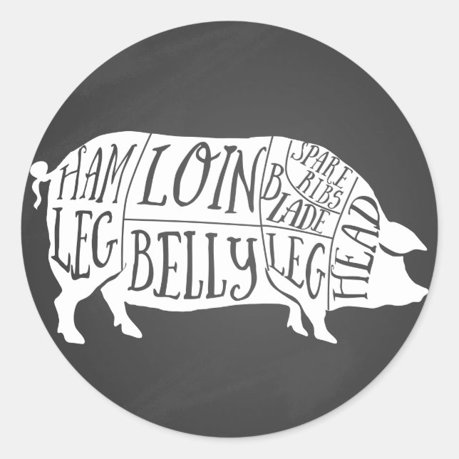 farmer pig pork butcher meat cuts art small holder classic round sticker (Front)