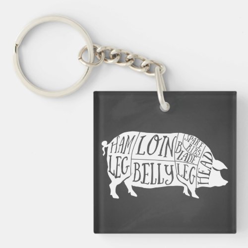 farmer pig pork butcher meat cuts art small holder keychain