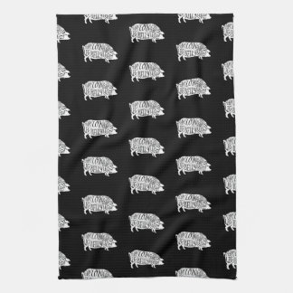farmer pig pork butcher meat cuts art small holder kitchen towel