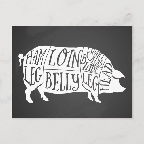 farmer pig pork butcher meat cuts art small holder postcard