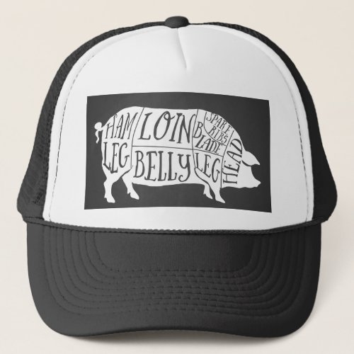 farmer pig pork butcher meat cuts art small holder trucker hat