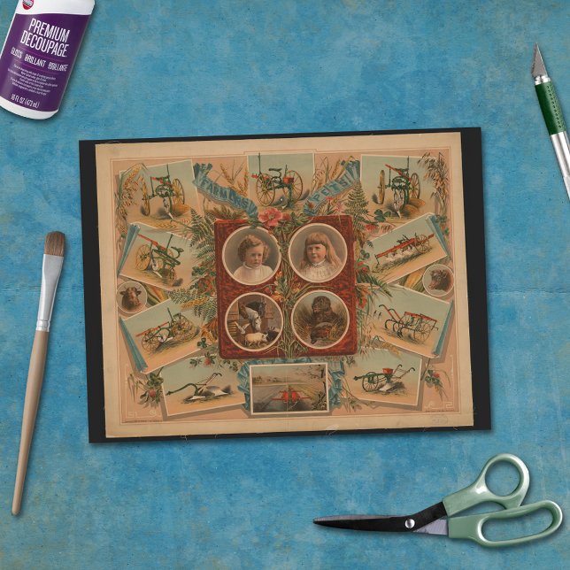 Farmer Plowing Tools Ephemera Decoupage Tissue Paper (Creator Uploaded)