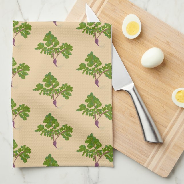 Farmer Radish Turnips Plants Gardening Pattern Kitchen Towel (Quarter Fold)