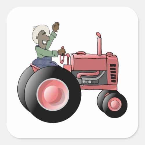 Farmer Riding A Tractor Square Sticker