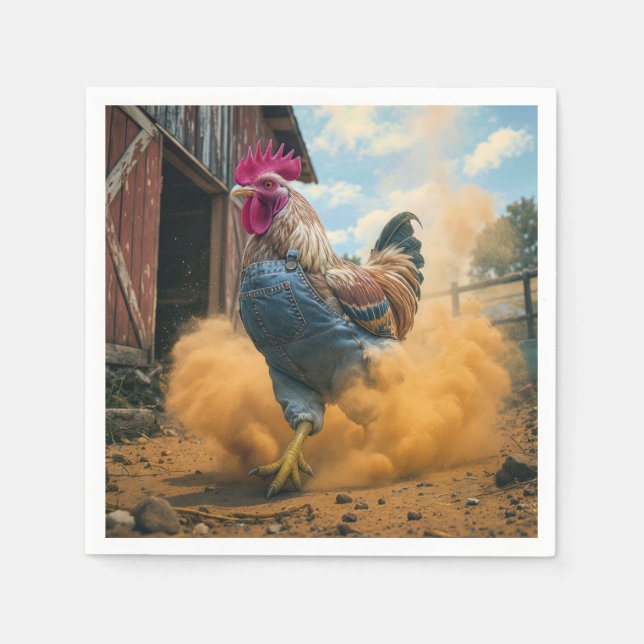 Farmer Rooster Kicking Up Dust Napkins (Front)