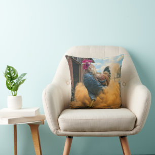 Farmer Rooster Kicking Up Dust Throw Pillow
