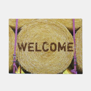 Farmer Rural Hay Roll Welcome Doormat by stdjura at Zazzle