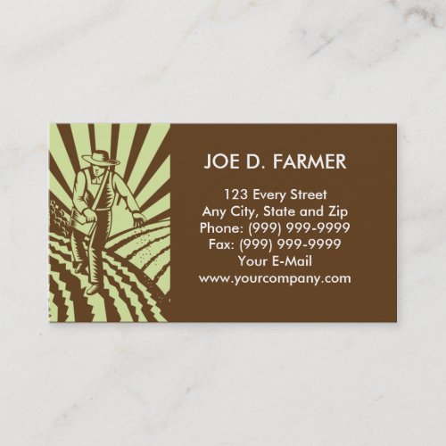 farmer  sowing seeds plowed field business card templates