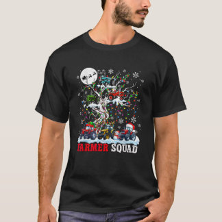 Farmer Squad Santa Reindeer Elf Tractors On Xmas T T-Shirt