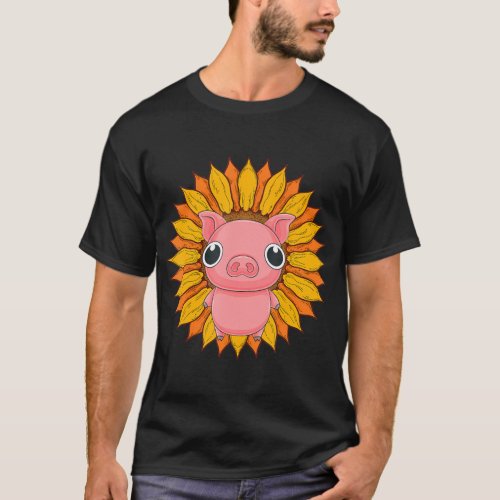 Farmer Sunflower Piglet Farm Animal Farming Cute T_Shirt