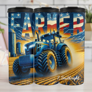 Farmer Tractor American Flag Field Thermal Tumbler