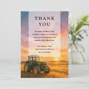 Farmer Tractor Elegant Celebration of Life Funeral Thank You Card