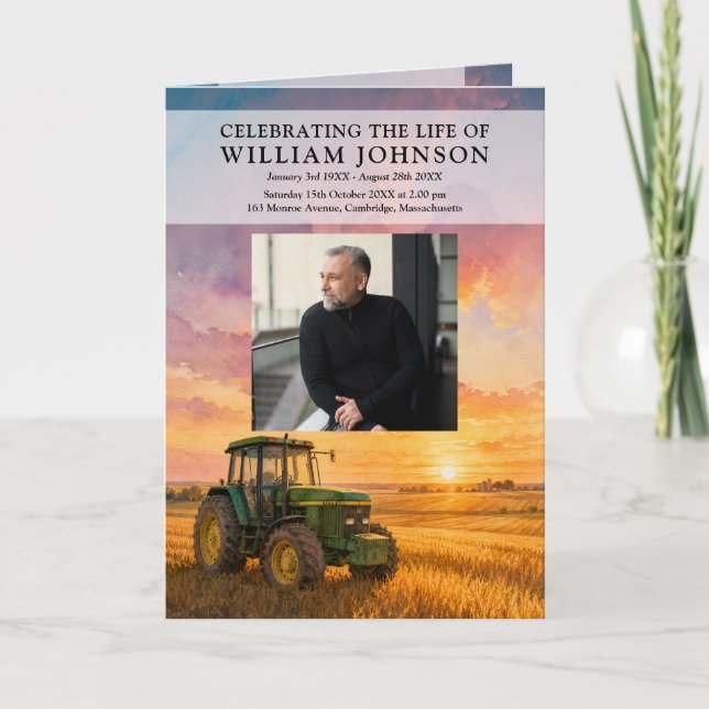 Farmer Tractor Funeral Memorial Order Of Service  Program (Front)