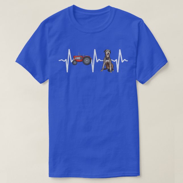 Farmer Tractor Irish Wolfhound Heartbeat Dog Lover T-Shirt (Design Front)