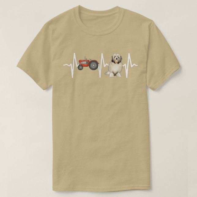 Farmer Tractor Lowchen Heartbeat Dog Lover  T-Shirt (Design Front)