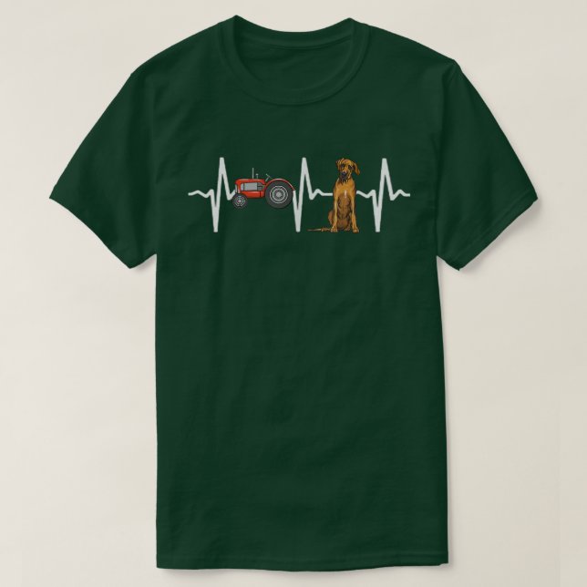 Farmer Tractor Rhodesian Ridgeback Heartbeat Dog L T-Shirt (Design Front)
