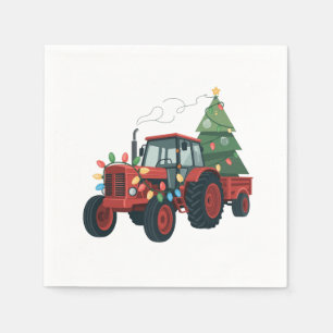 Farmer Tractor Xmas Lighting Tractor Christmas Napkins