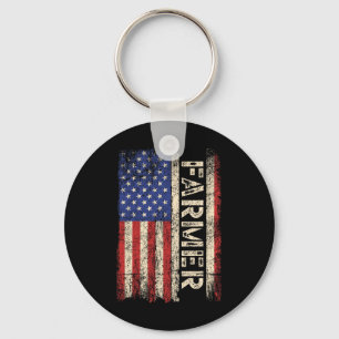 Farmer Tractors Usa American Flag Patriotic Farmin Keychain