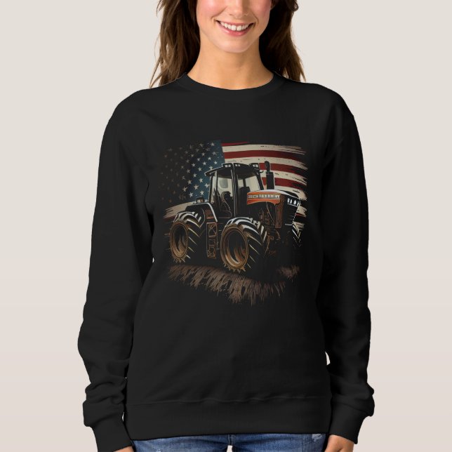 Farmer Tractors USA Flag Patriotic Farming Sweatshirt (Front)