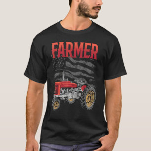 Farmer Usa Flag Farm Barn Tractor Farming Rancher T-Shirt