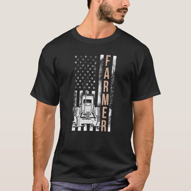 Farmer USA Flag Rancher Barnyard Harvest Farming B T-Shirt (Front)
