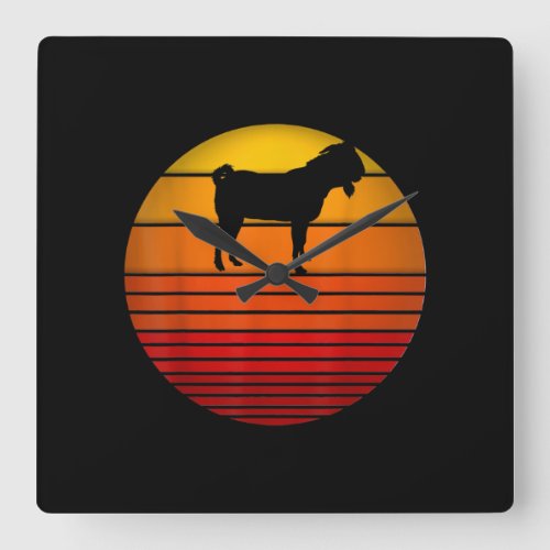 Farmer Vintage Retro Sunset Funny Farm Animal Goat Square Wall Clock