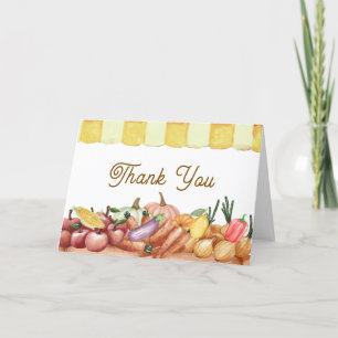 Farmer Watercolor Veggie Fruits Baby Shower Letterpress Thank You Card