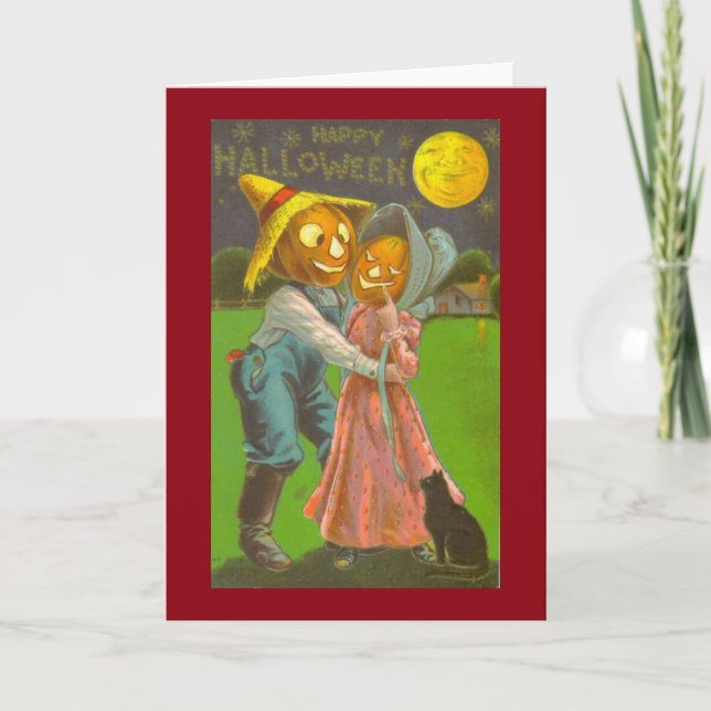 Farmer & Wife Vintage Halloween Greeting Card (Front)