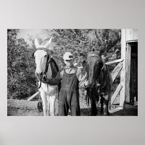 Farmer with Plow Horses 1930s Poster