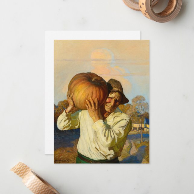 Farmer with Pumpkin by Newell Convers Wyeth Note Card (Front/Back In Situ)