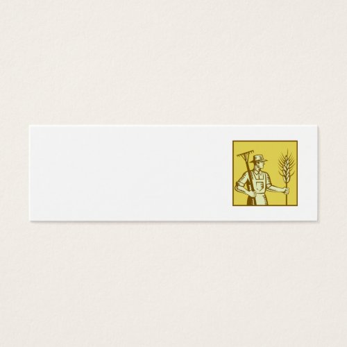 Farmer With Rake and Wheat Woodcut Business Card Template